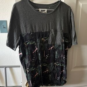 Men's Grey Pocket T-Shirt with Black Tropical Print